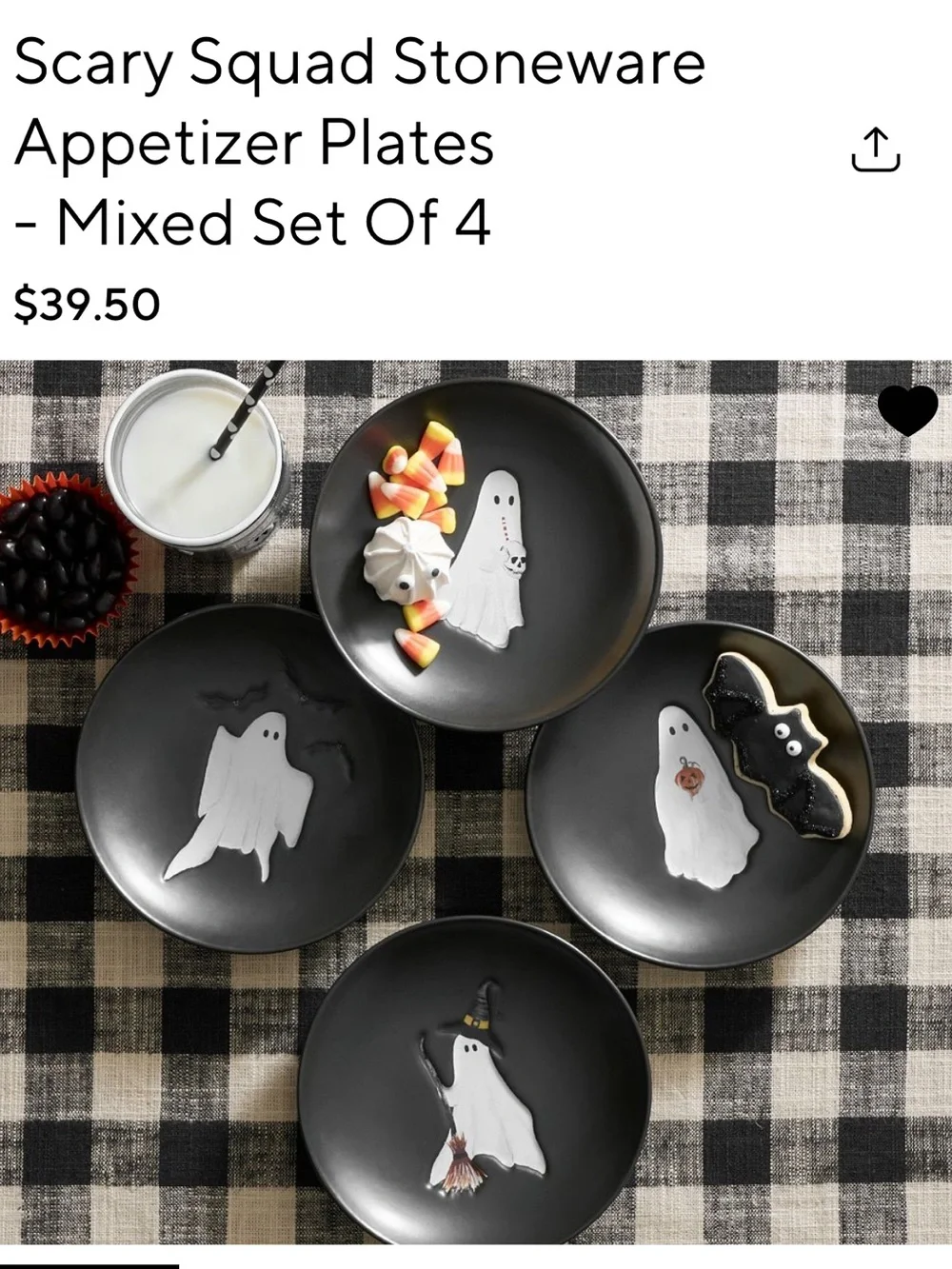 Pottery Barn Black Ghost Stoneware Appetizer Plates — Mixed Set of 4–Scary Squad